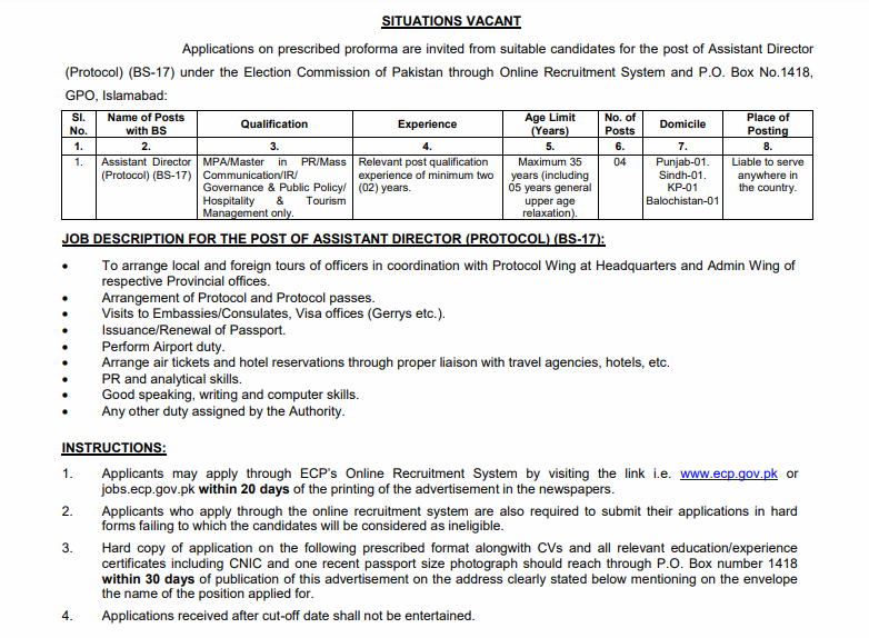 ECP Jobs 2022 at Election Commission of Pakistan PO BOX 1418 1 ECP Jobs 2022 at Election Commission of Pakistan PO BOX 1418 2