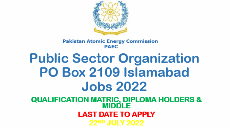 Public Sector Organization PO Box 2109 Islamabad Jobs 2022