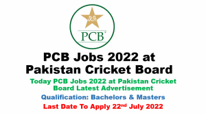Today PCB Jobs 2022 at Pakistan Cricket Board