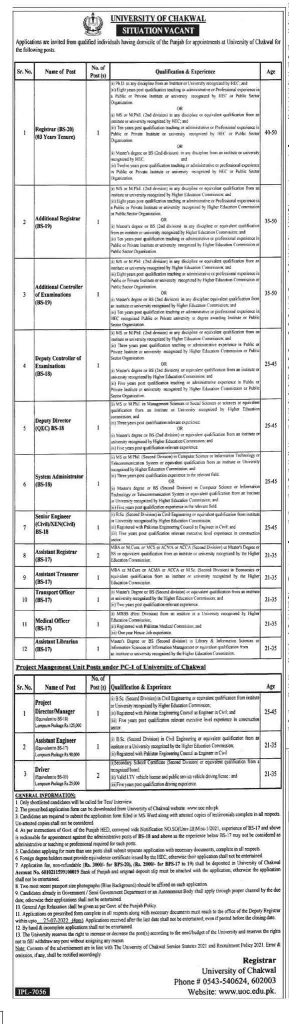 University of Chakwal Jobs 2022