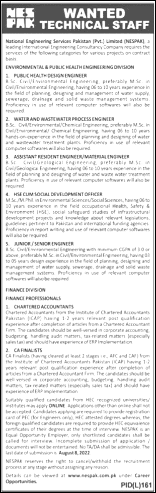 National Engineering Services Pakistan NESPAK New Jobs 2022