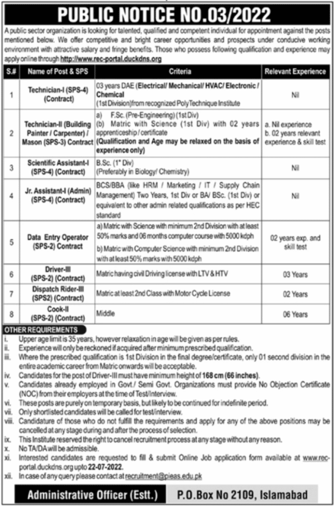 Public Sector Organization PO Box 2109 Islamabad Jobs 2022