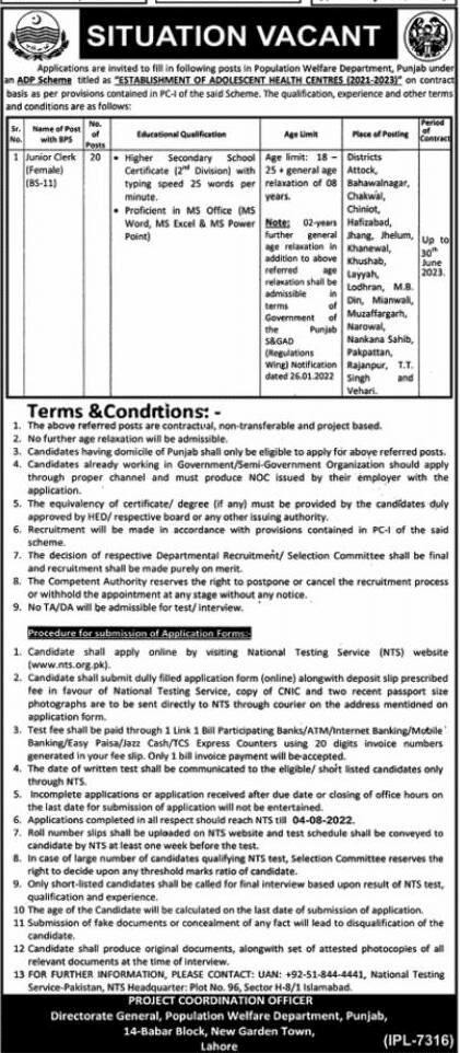 Punjab Govt NTS Jobs 2022