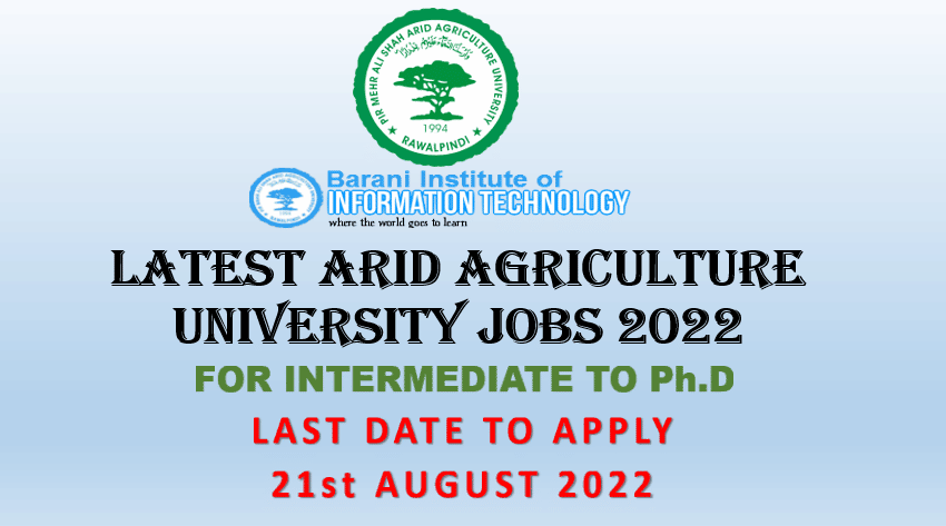 Latest Arid Agriculture University Jobs 2022