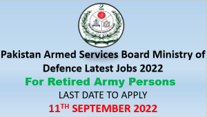 Pakistan Armed Services Board Ministry of Defence Latest Jobs 2022