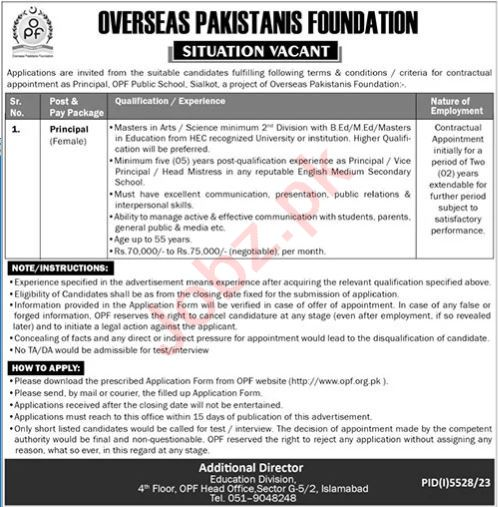 Latest Overseas Pakistanis Foundation OPF Islamabad Job 2