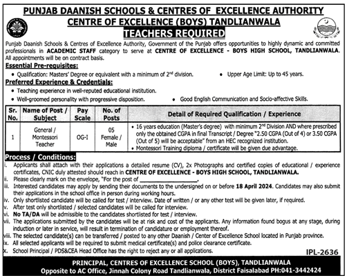 Latest Punjab Daanish School Jobs 2024 2